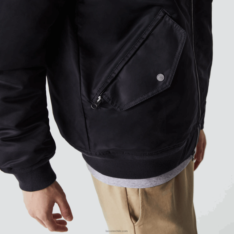 hombres Lacoste gris oscuro azul marino 2t9 chamarra bomber acolchada con cuello sherpa N6XZ21214