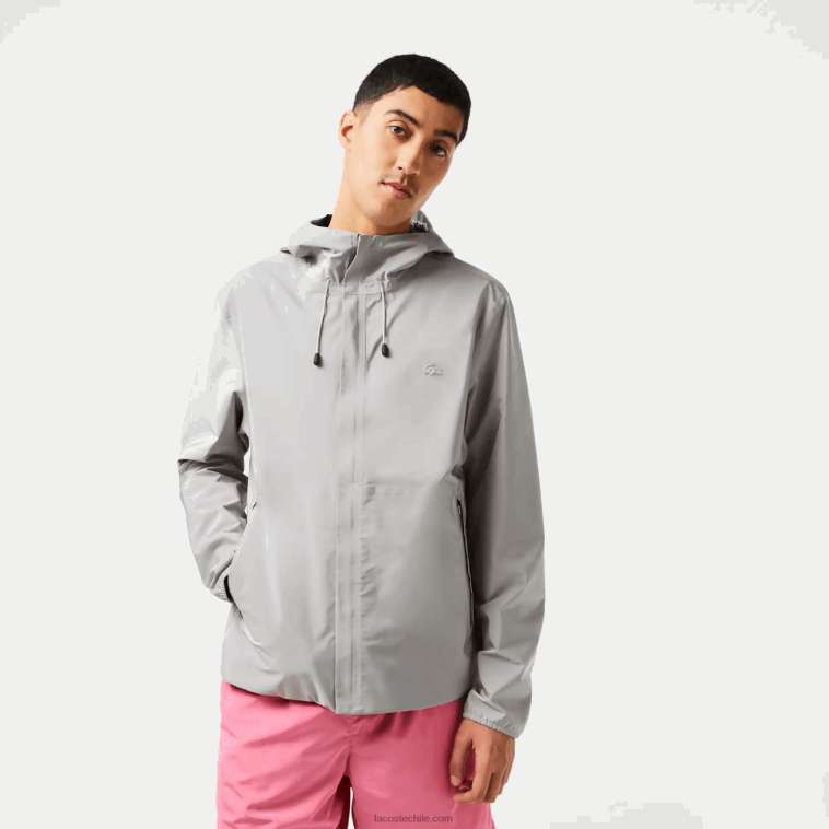 hombres Lacoste kzw gris chamarra deportiva corta impermeable N6XZ2387