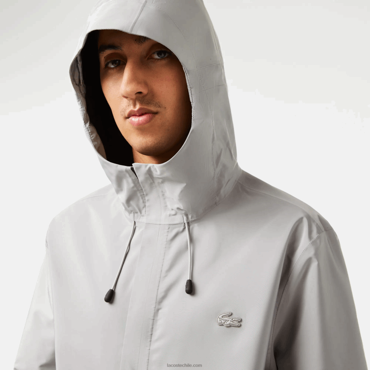 hombres Lacoste kzw gris chamarra deportiva corta impermeable N6XZ2387