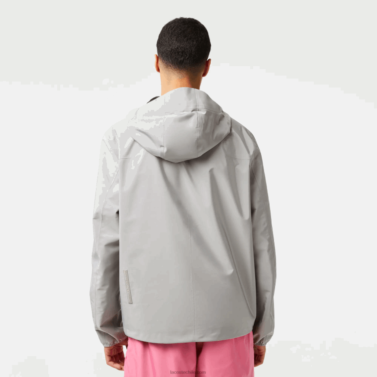 hombres Lacoste kzw gris chamarra deportiva corta impermeable N6XZ2387