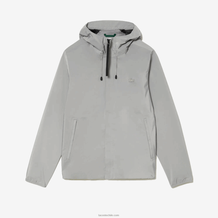 hombres Lacoste kzw gris chamarra deportiva corta impermeable N6XZ2387