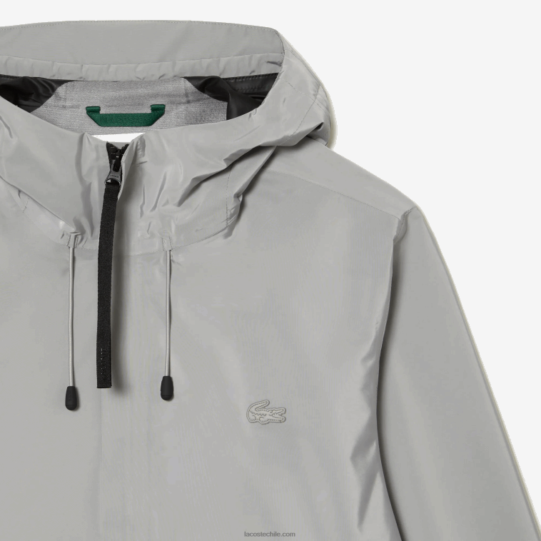 hombres Lacoste kzw gris chamarra deportiva corta impermeable N6XZ2387