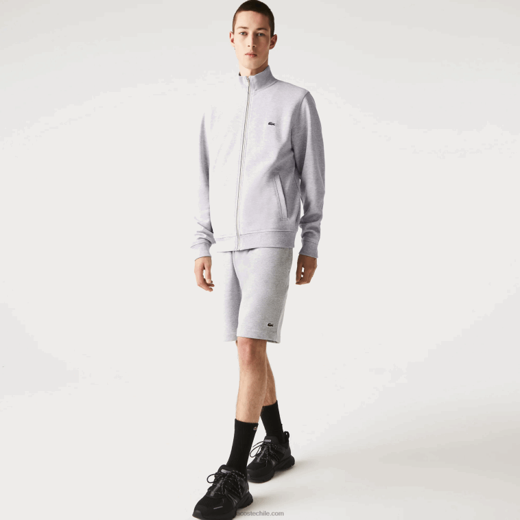 hombres Lacoste lomo gris cca chamarra polar de piqué con cuello alto y cremallera N6XZ21036