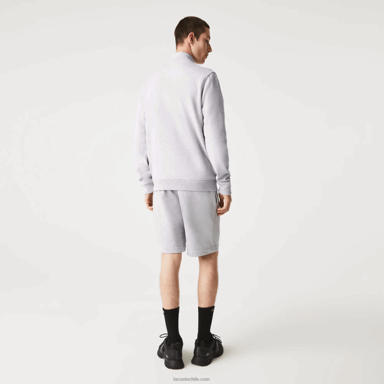 hombres Lacoste lomo gris cca chamarra polar de piqué con cuello alto y cremallera N6XZ21036