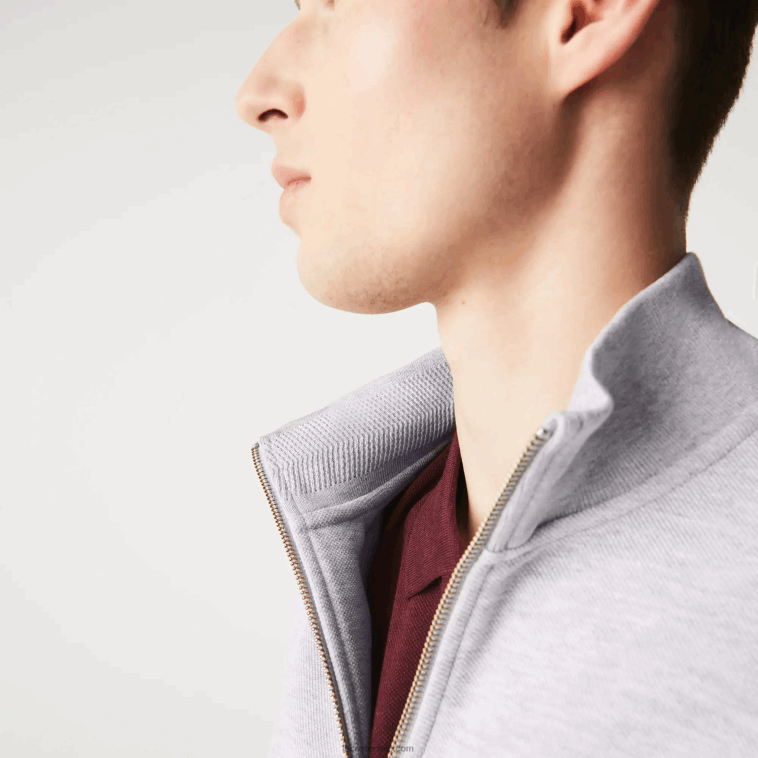 hombres Lacoste lomo gris cca chamarra polar de piqué con cuello alto y cremallera N6XZ21036