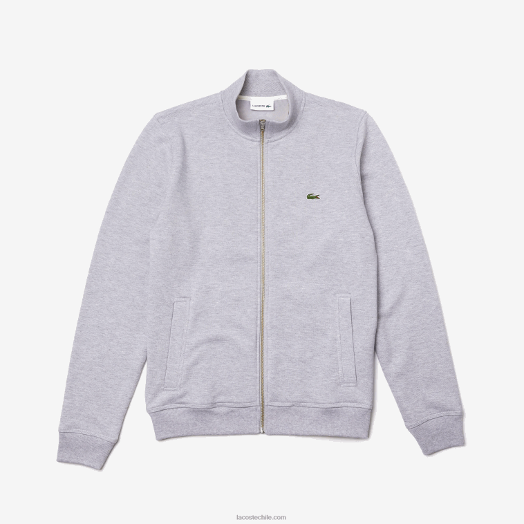 hombres Lacoste lomo gris cca chamarra polar de piqué con cuello alto y cremallera N6XZ21036