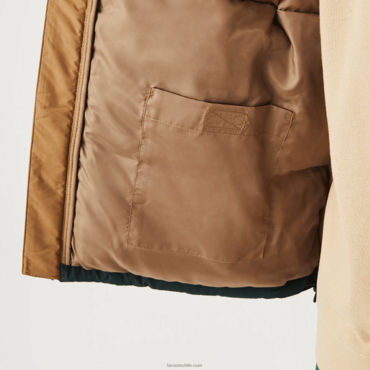 hombres Lacoste marrón negro verde tpv chaqueta acolchada repelente al agua con bloques de color N6XZ21227