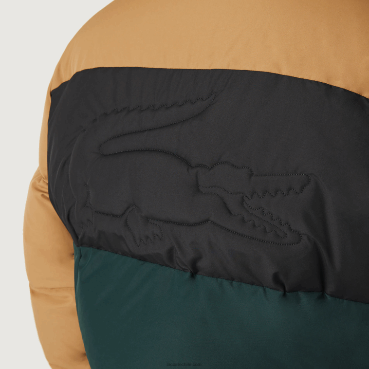 hombres Lacoste marrón negro verde tpv chaqueta acolchada repelente al agua con bloques de color N6XZ21227
