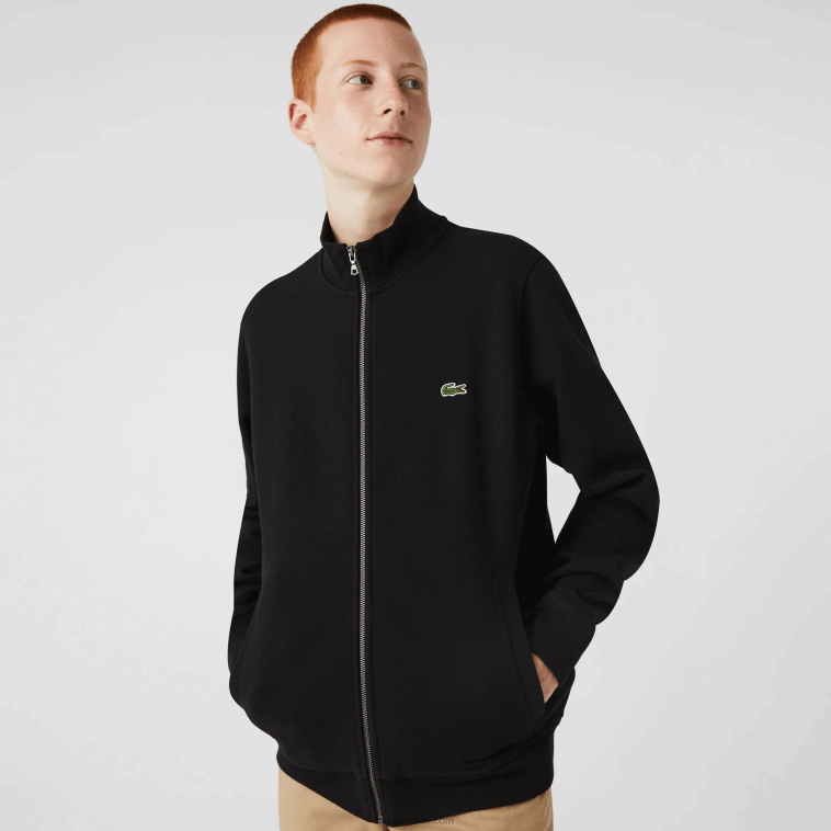 hombres Lacoste negro 031 chamarra polar de piqué con cuello alto y cremallera N6XZ21034