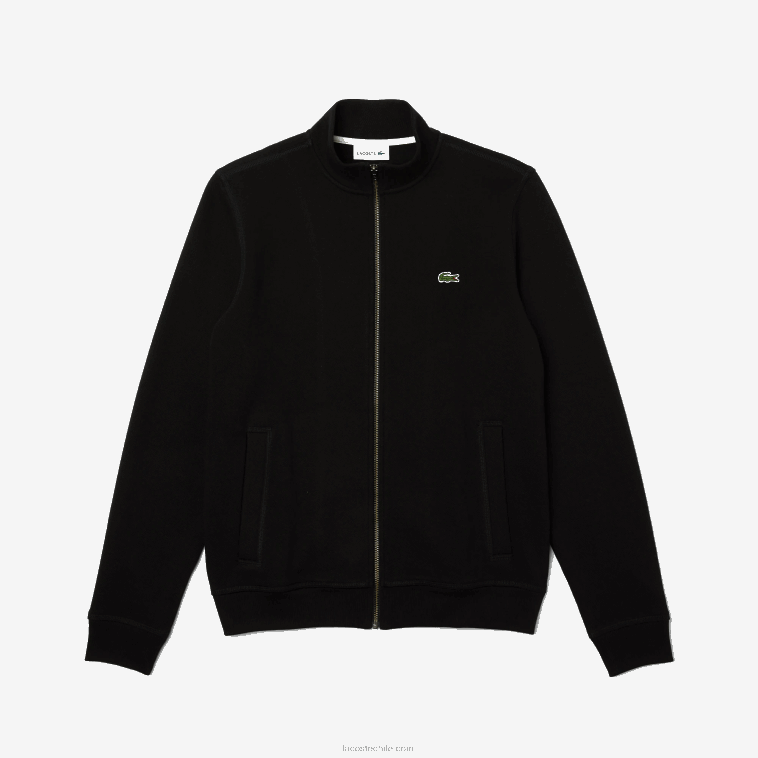 hombres Lacoste negro 031 chamarra polar de piqué con cuello alto y cremallera N6XZ21034