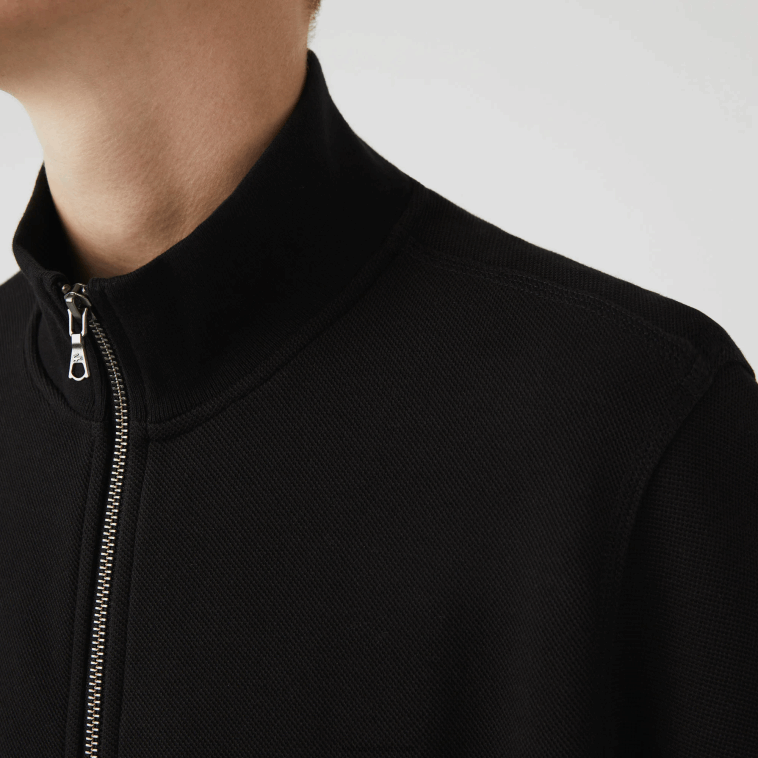hombres Lacoste negro 031 chamarra polar de piqué con cuello alto y cremallera N6XZ21034