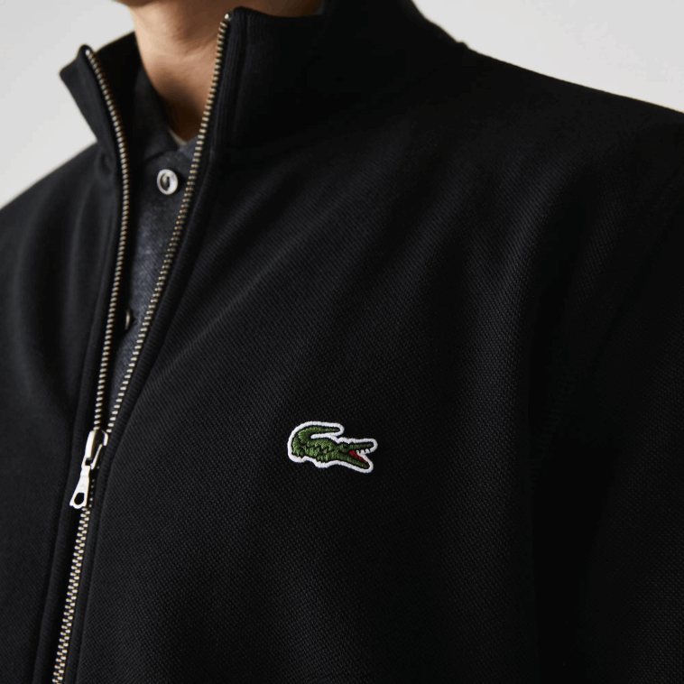 hombres Lacoste negro 031 chamarra polar de piqué con cuello alto y cremallera N6XZ21034