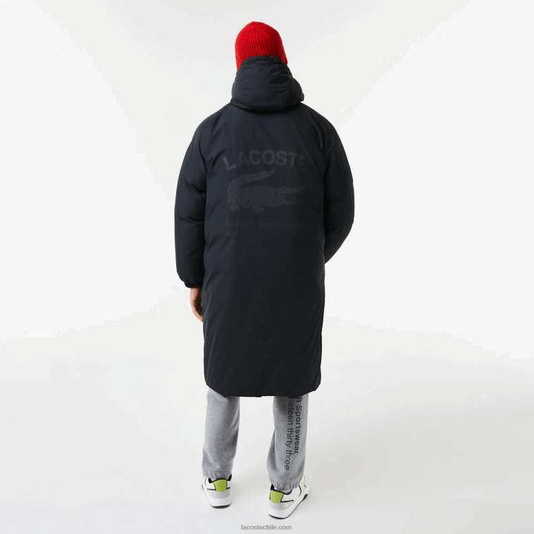 hombres Lacoste negro 031 chaqueta acolchada larga con inscripción de la marca N6XZ21294