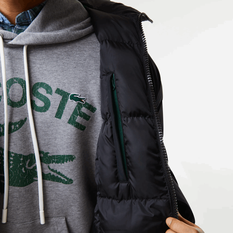 hombres Lacoste negro 031 chaqueta acolchada larga con inscripción de la marca N6XZ21294