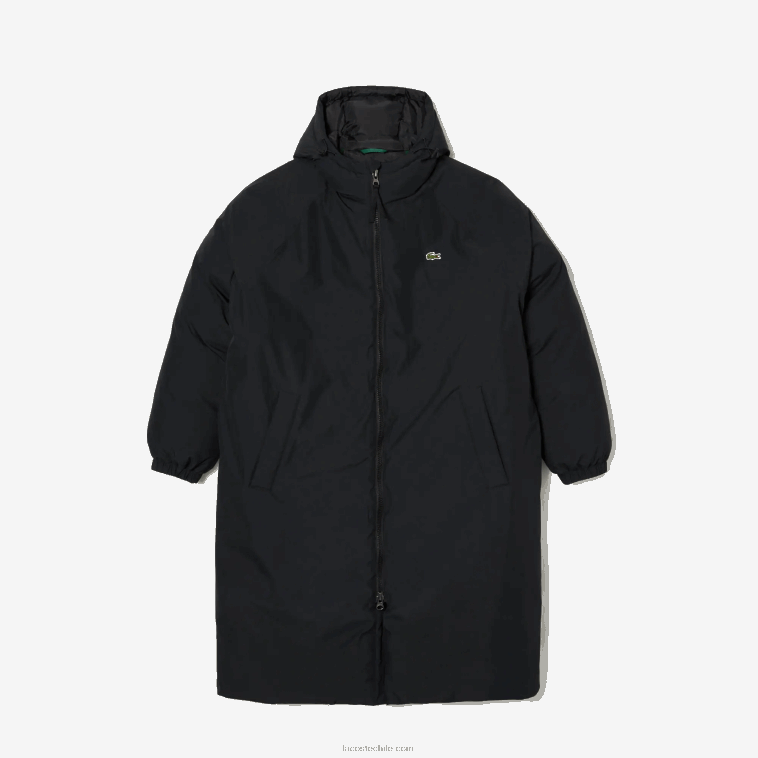 hombres Lacoste negro 031 chaqueta acolchada larga con inscripción de la marca N6XZ21294