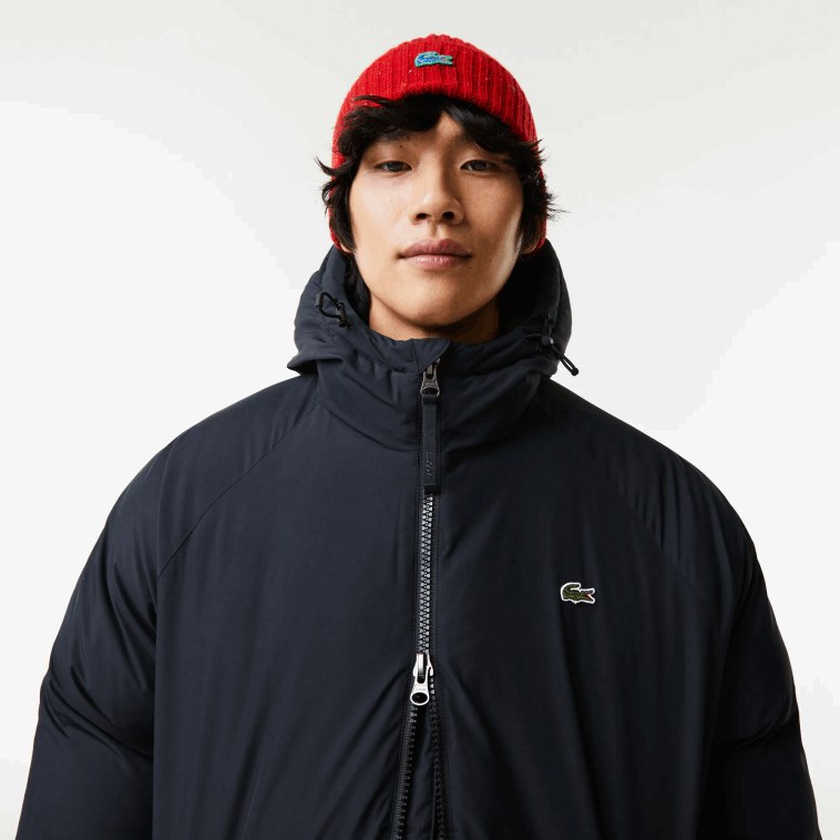 hombres Lacoste negro 031 chaqueta acolchada larga con inscripción de la marca N6XZ21294