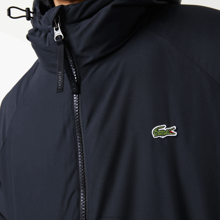 hombres Lacoste negro 031 chaqueta acolchada larga con inscripción de la marca N6XZ21294