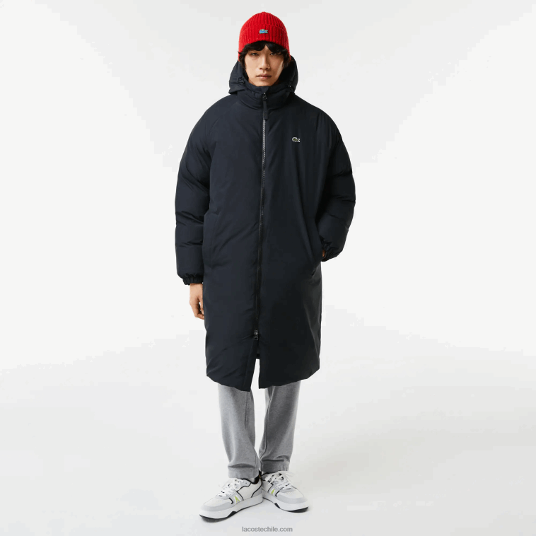 hombres Lacoste negro 031 chaqueta acolchada larga con inscripción de la marca N6XZ21294
