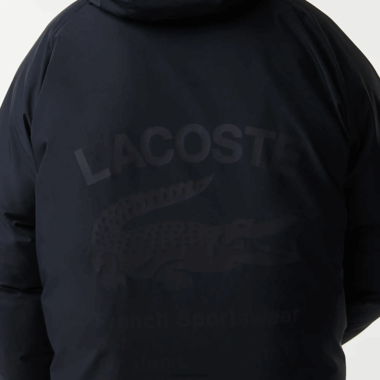 hombres Lacoste negro 031 chaqueta acolchada larga con inscripción de la marca N6XZ21294