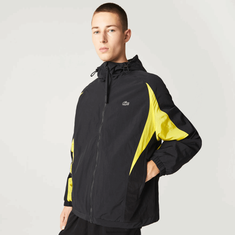 hombres Lacoste negro amarillo tj6 chamarra Heritage con diseño colour block N6XZ21238
