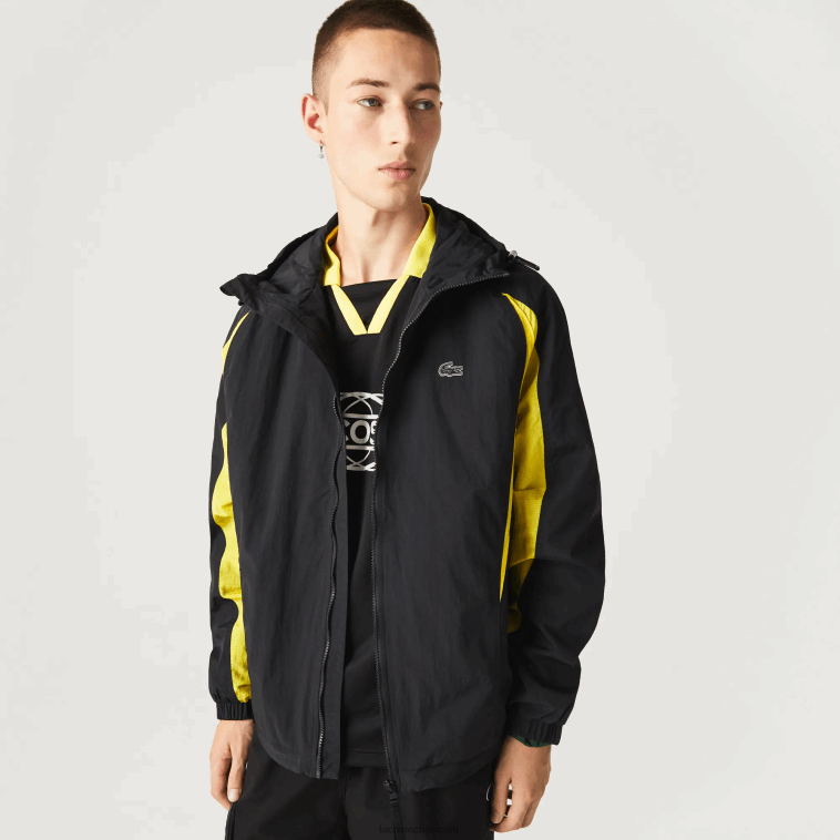 hombres Lacoste negro amarillo tj6 chamarra Heritage con diseño colour block N6XZ21238