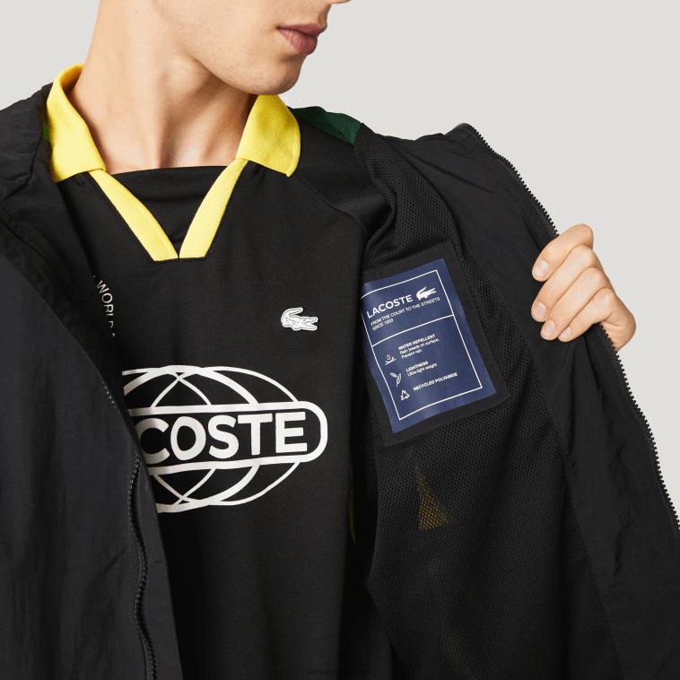 hombres Lacoste negro amarillo tj6 chamarra Heritage con diseño colour block N6XZ21238