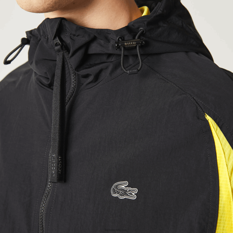 hombres Lacoste negro amarillo tj6 chamarra Heritage con diseño colour block N6XZ21238