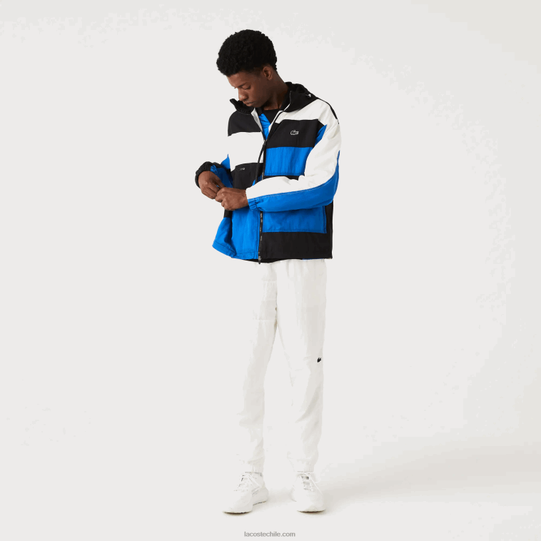 hombres Lacoste negro azul blanco se1 chaqueta con efecto patchwork N6XZ21248 hombres Lacoste negro azul blanco se1 chaqueta con efecto patchwork N6XZ21248