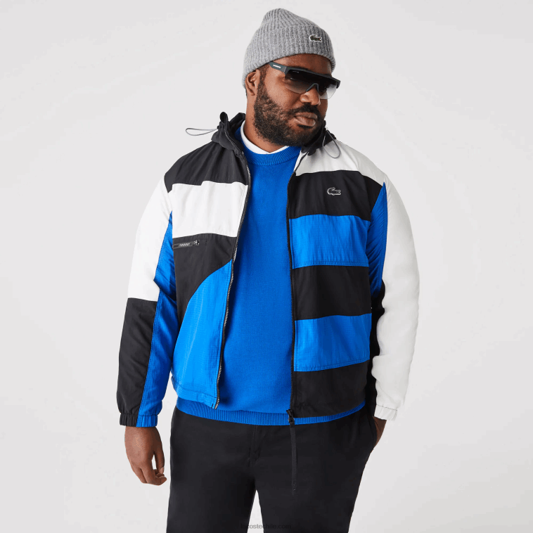 hombres Lacoste negro azul blanco se1 chaqueta con efecto patchwork N6XZ21248