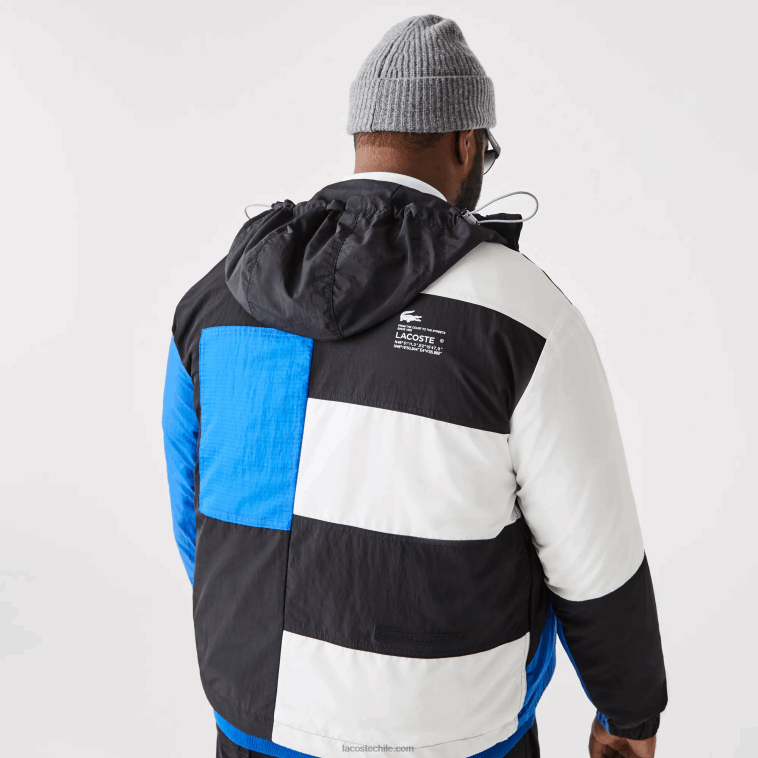 hombres Lacoste negro azul blanco se1 chaqueta con efecto patchwork N6XZ21248