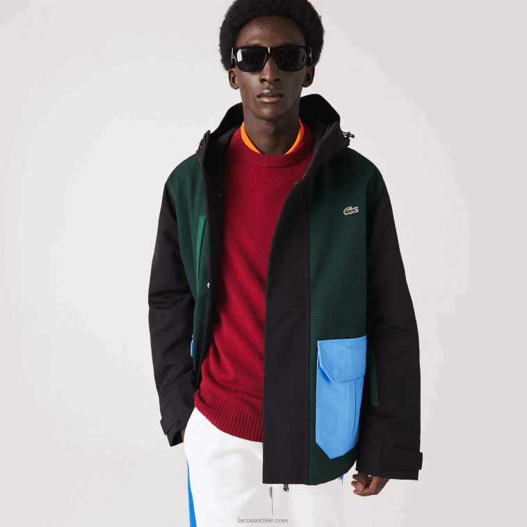 hombres Lacoste negro azul verde ndn chamarra de sarga con bloques de color repelente al agua N6XZ21247 hombres Lacoste negro azul verde ndn chamarra de sarga con bloques de color repelente al agua N6XZ21247