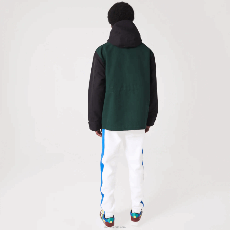 hombres Lacoste negro azul verde ndn chamarra de sarga con bloques de color repelente al agua N6XZ21247
