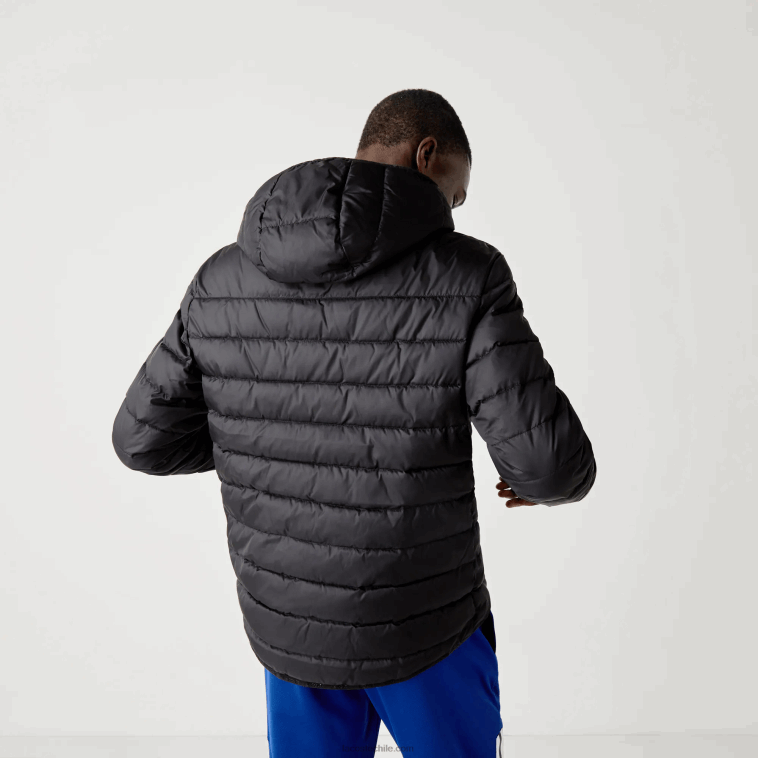hombres Lacoste negro c31 chamarra acolchada resistente al agua con capucha deportiva N6XZ21319