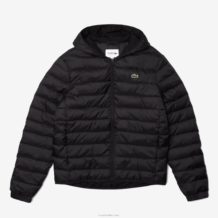 hombres Lacoste negro c31 chamarra acolchada resistente al agua con capucha deportiva N6XZ21319