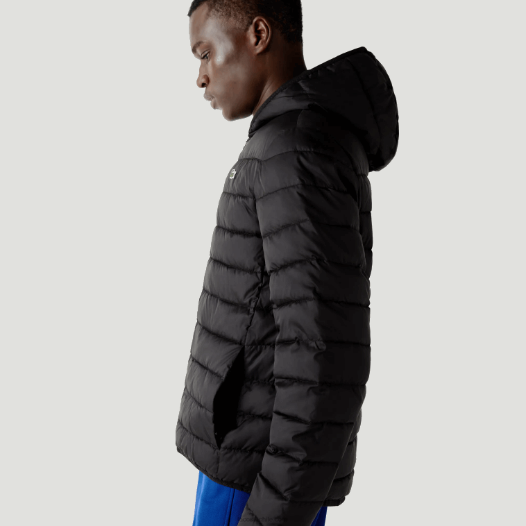 hombres Lacoste negro c31 chamarra acolchada resistente al agua con capucha deportiva N6XZ21319
