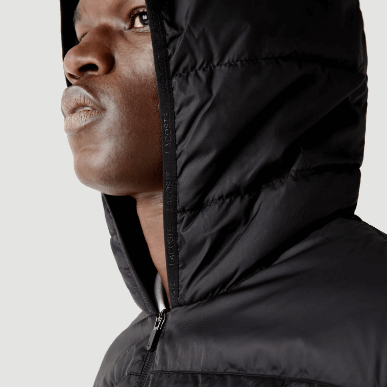 hombres Lacoste negro c31 chamarra acolchada resistente al agua con capucha deportiva N6XZ21319