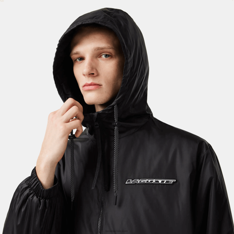 hombres Lacoste negro c31 chamarra corta acolchada con capucha N6XZ2389