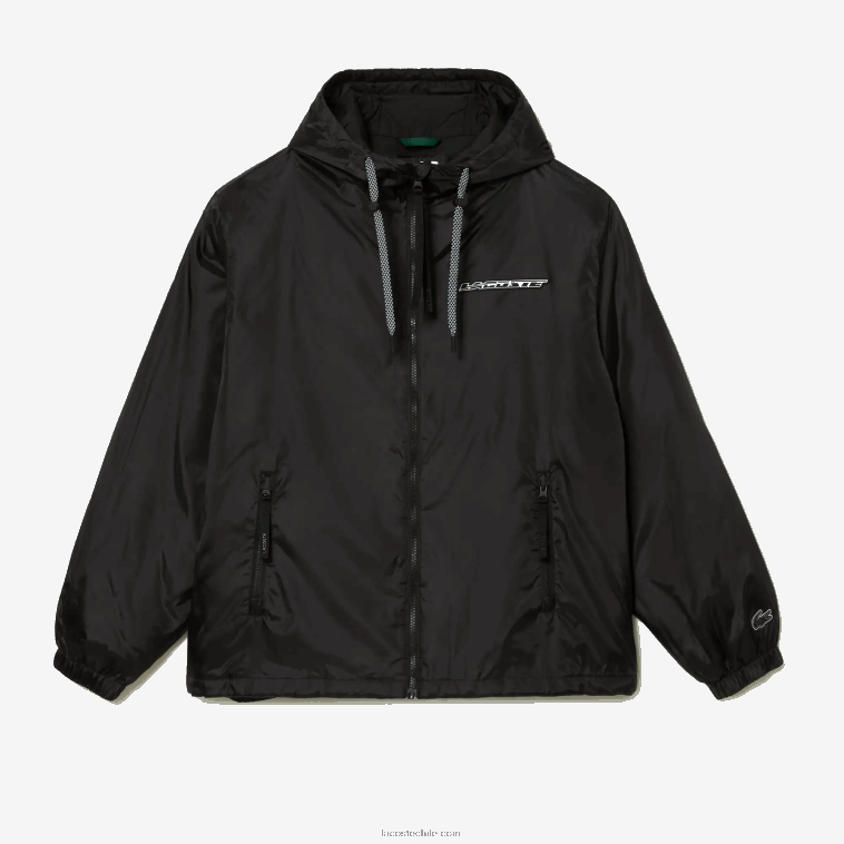 hombres Lacoste negro c31 chamarra corta acolchada con capucha N6XZ2389