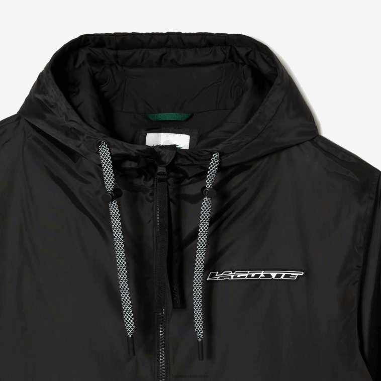 hombres Lacoste negro c31 chamarra corta acolchada con capucha N6XZ2389