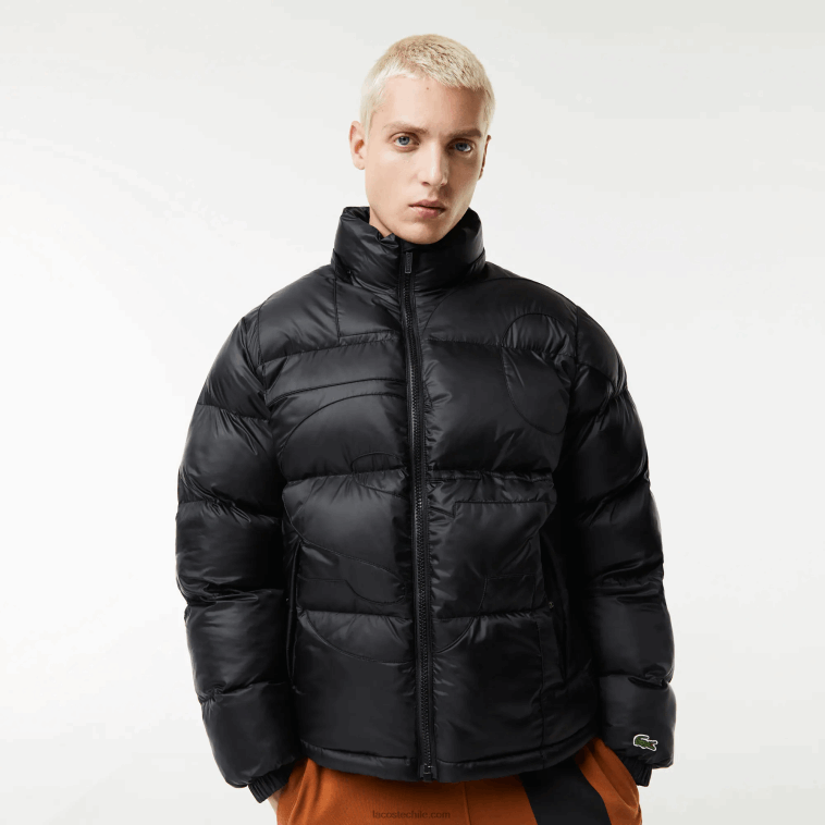 hombres Lacoste negro c31 chamarra oversize repelente al agua con logo N6XZ21234