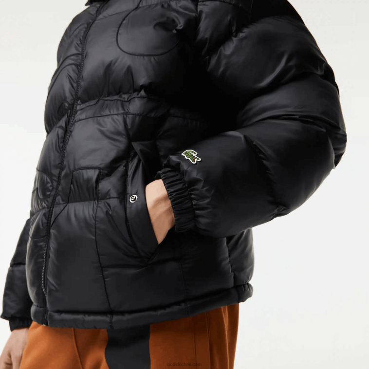 hombres Lacoste negro c31 chamarra oversize repelente al agua con logo N6XZ21234
