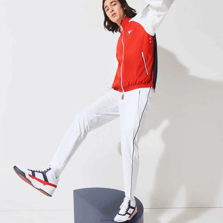 hombres Lacoste rojo blanco azul marino yy2 sport chaqueta con cremallera resistente al agua edición french sporting spirit N6XZ21287