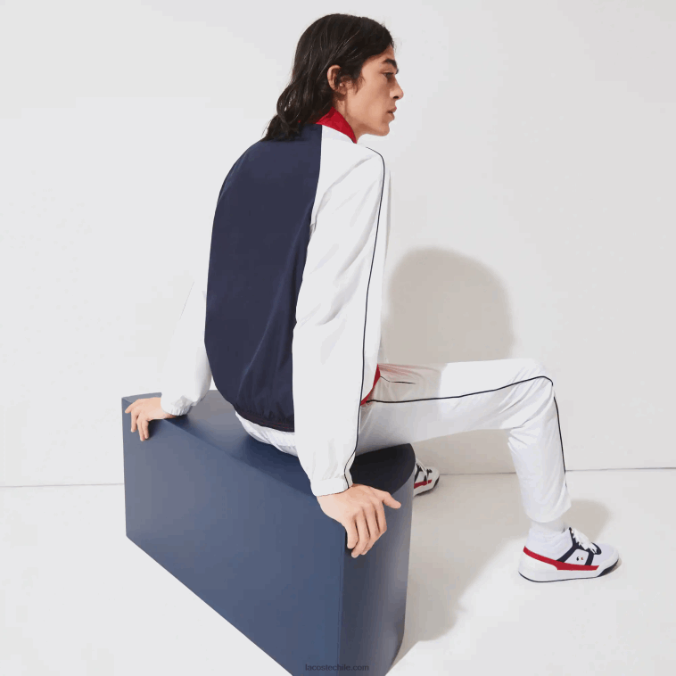 hombres Lacoste rojo blanco azul marino yy2 sport chaqueta con cremallera resistente al agua edición french sporting spirit N6XZ21287