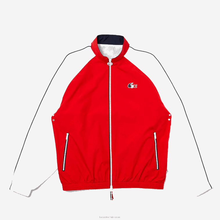 hombres Lacoste rojo blanco azul marino yy2 sport chaqueta con cremallera resistente al agua edición french sporting spirit N6XZ21287