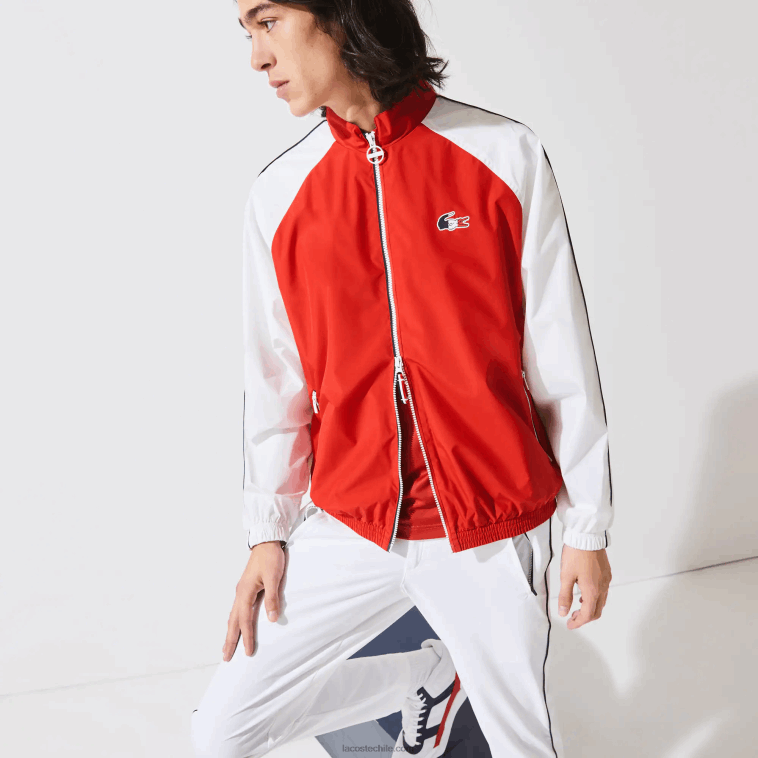 hombres Lacoste rojo blanco azul marino yy2 sport chaqueta con cremallera resistente al agua edición french sporting spirit N6XZ21287