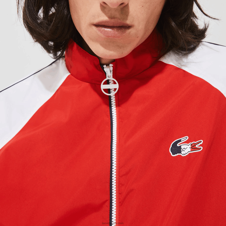 hombres Lacoste rojo blanco azul marino yy2 sport chaqueta con cremallera resistente al agua edición french sporting spirit N6XZ21287