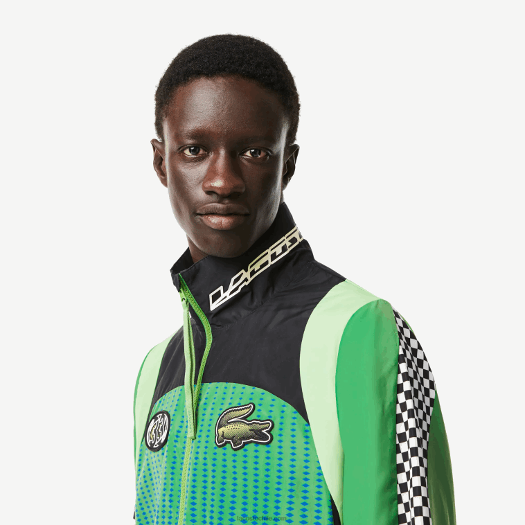 hombres Lacoste verde azul chy chaqueta de chándal con estampado de cuadros sombreados N6XZ2392