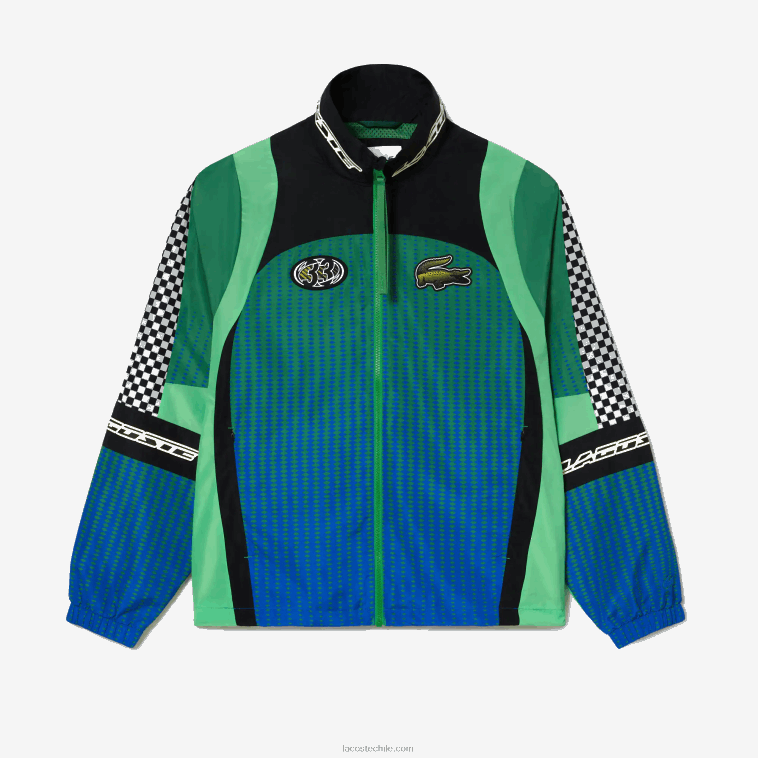 hombres Lacoste verde azul chy chaqueta de chándal con estampado de cuadros sombreados N6XZ2392