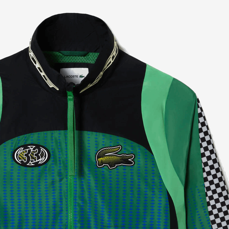 hombres Lacoste verde azul chy chaqueta de chándal con estampado de cuadros sombreados N6XZ2392