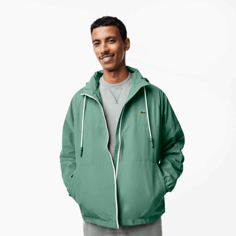 hombres Lacoste verde caqui kx5 chamarra repelente al agua con capucha removible N6XZ2390